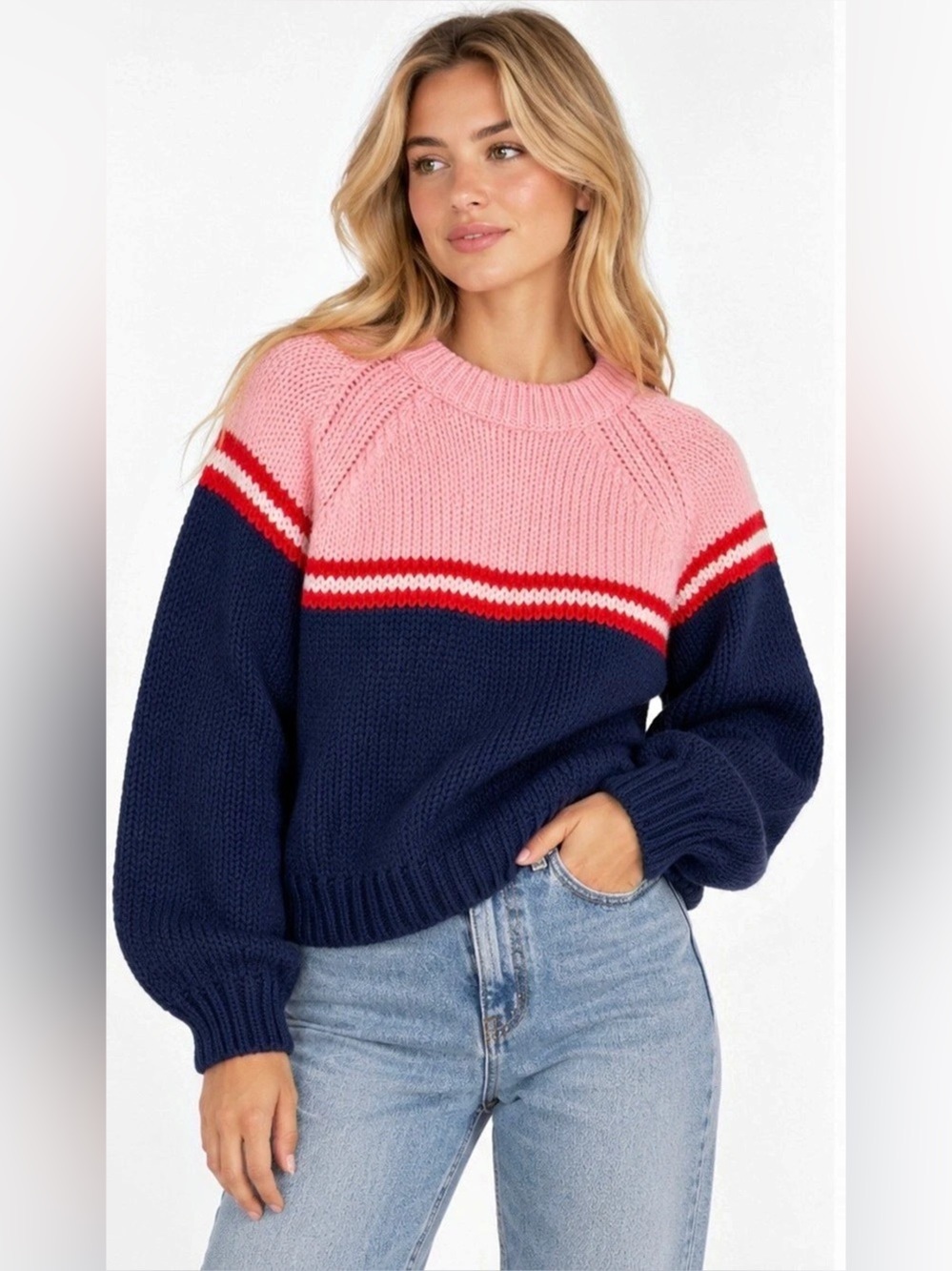 XiRENA Sundance Alpaca Sweater XS Pink Navy Red Colorblock Made in Peru